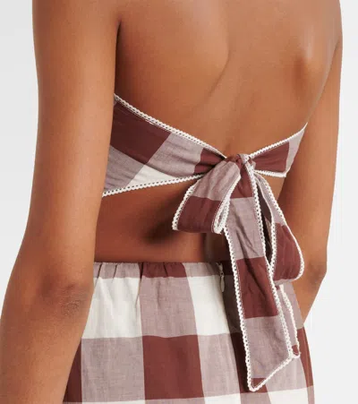 Posse Womens Mocha Gingham Callie Gingham-print Tie Cotton Top Xs In Multi