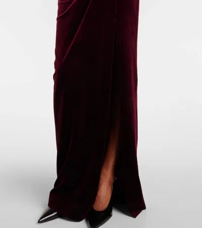 Self-portrait Strapless Cutout Embellished Gathered Velvet Maxi Dress In Brown