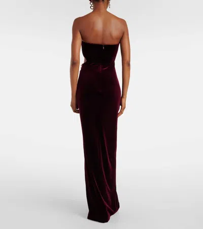 Self-portrait Strapless Cutout Embellished Gathered Velvet Maxi Dress In Brown