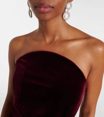 Self-portrait Strapless Cutout Embellished Gathered Velvet Maxi Dress In Brown