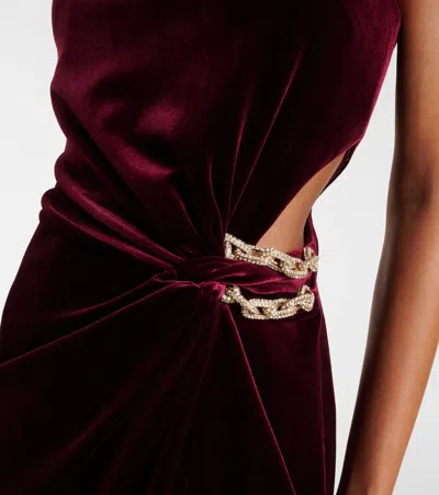 Self-portrait Strapless Cutout Embellished Gathered Velvet Maxi Dress In Brown