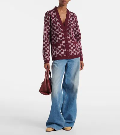 Gucci Double-sided Gg Wool Jacquard Cardigan In Brown