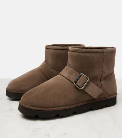 Brunello Cucinelli Shearling-lined Suede Ankle Boots In Brown
