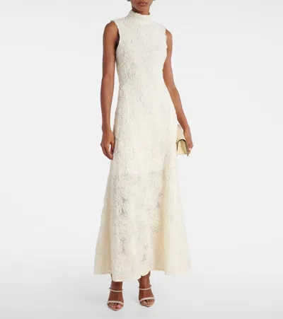 Rotate Birger Christensen Rotate Birgerchristensen Flower Mesh Maxi Dress In Neutral
