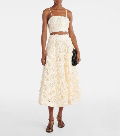 Rotate Birger Christensen Midi Skirt With Applied Roses Rotate In Yellow