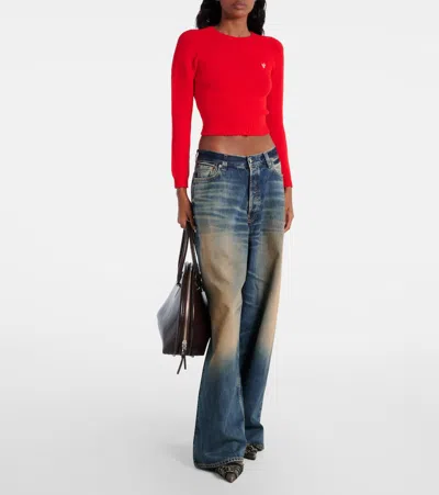 棉质混纺罗纹针织短款毛衣