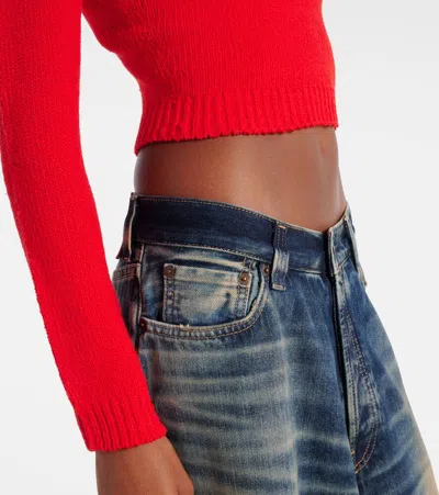 棉质混纺罗纹针织短款毛衣