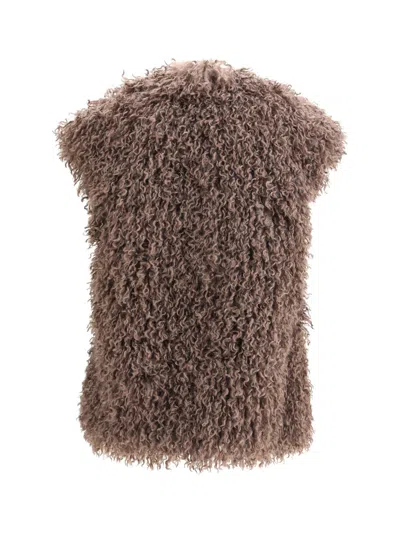 Kristina Ti Faux-fur Sleeveless Vest In Brown