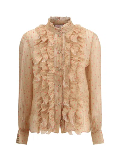 Kristina Ti Holly Floral-print Ruffled Shirt In Multi