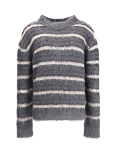Marni Striped Wool Mohair Sweater In Gray