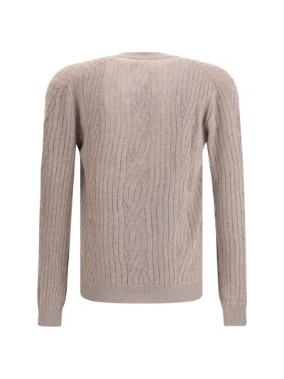 Brioni Wool Cardigan In Brown