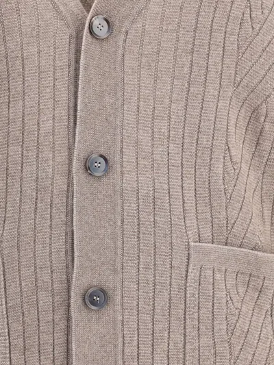 Brioni Wool Cardigan In Brown