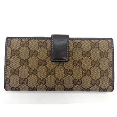 Pre-owned Gucci Beige Brown Gg Canvas Long Wallet (bi-fold) ()