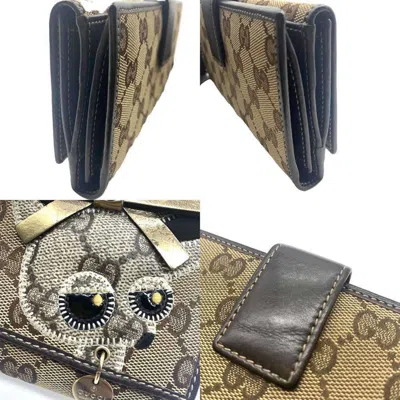 Pre-owned Gucci Beige Brown Gg Canvas Long Wallet (bi-fold) ()