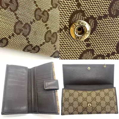 Pre-owned Gucci Beige Brown Gg Canvas Long Wallet (bi-fold) ()