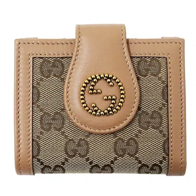 Pre-owned Gucci Beige Brown Pink Gg Canvas Wallet (bi-fold) ()