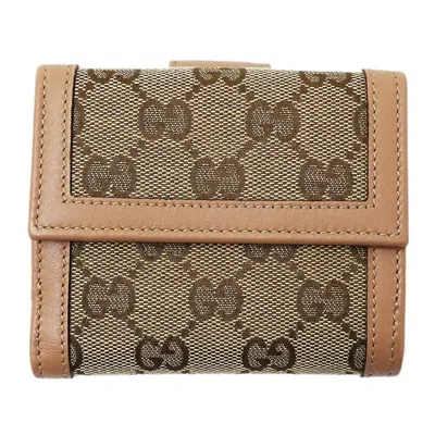 Pre-owned Gucci Beige Brown Pink Gg Canvas Wallet (bi-fold) ()