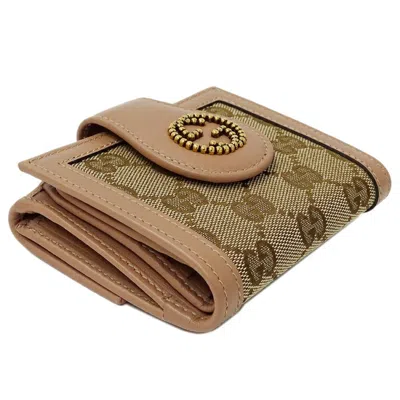 Pre-owned Gucci Beige Brown Pink Gg Canvas Wallet (bi-fold) ()