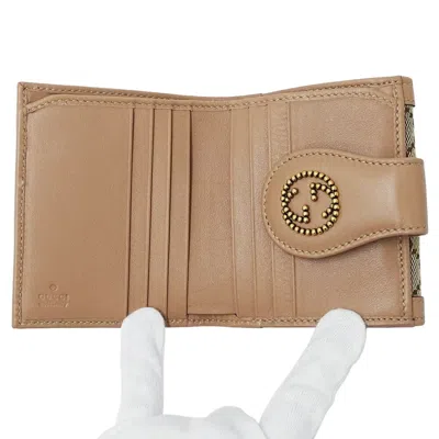 Pre-owned Gucci Beige Brown Pink Gg Canvas Wallet (bi-fold) ()
