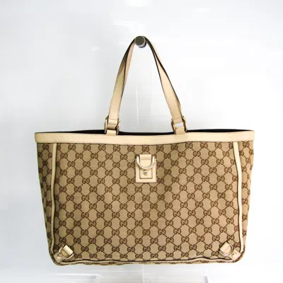 Pre-owned Gucci Gg Canvas Beige Cream Gg Canvas Leather Tote Bag ()