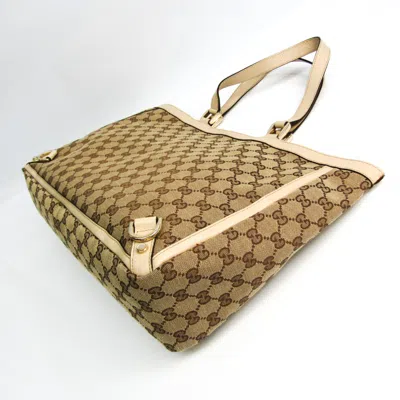 Pre-owned Gucci Gg Canvas Beige Cream Gg Canvas Leather Tote Bag ()