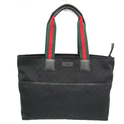 Pre-owned Gucci Gg Canvas Black Leather Canvas Tote Bag ()