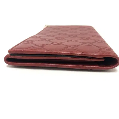 Pre-owned Gucci Red Color Gg Leather Long Wallet (bi-fold) ()