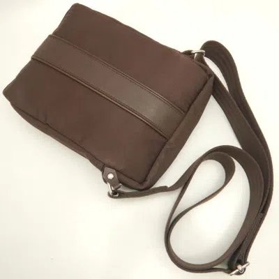 Pre-owned Hermes Brown Dark Brown Toile Chevron Shoulder Bag ()