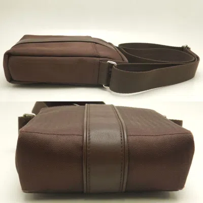 Pre-owned Hermes Brown Dark Brown Toile Chevron Shoulder Bag ()