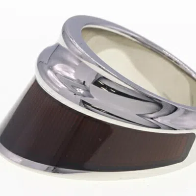 Pre-owned Hermes Brown Marron Lacquer Stainless Steel Band Ring ()