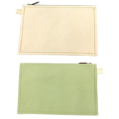 Pre-owned Hermes Cream Lime Green Cotton Canvas Clutch Bag Pouch ()