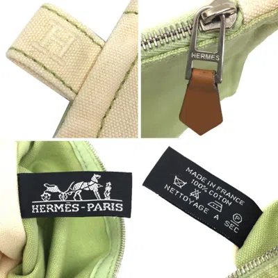 Pre-owned Hermes Cream Lime Green Cotton Canvas Clutch Bag Pouch ()