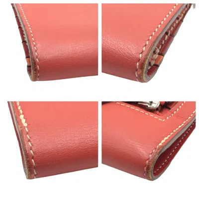 Pre-owned Hermes Crevette Red Color Sanguine Leather Long Wallet (bi-fold) ()