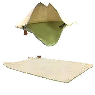 Pre-owned Hermes Cream Lime Green Cotton Canvas Clutch Bag Pouch ()