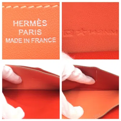 Pre-owned Hermes Crevette Red Color Sanguine Leather Long Wallet (bi-fold) ()
