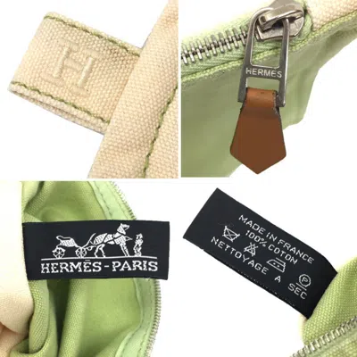Pre-owned Hermes Cream Lime Green Cotton Canvas Clutch Bag Pouch ()