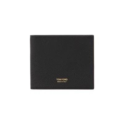 Tom Ford Soft Grain Leather T Line Classic Bifold Wallet In Black