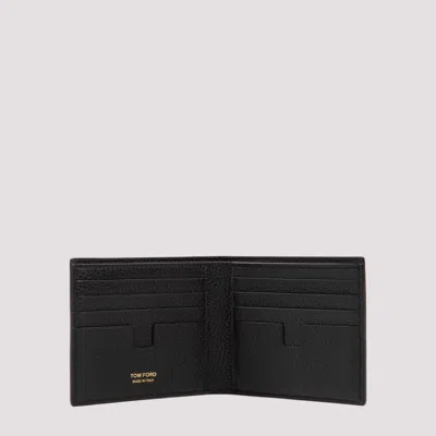 Tom Ford Soft Grain Leather T Line Classic Bifold Wallet In Black
