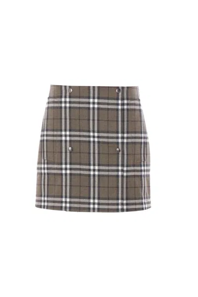 Burberry Check-pattern Wool Mini Skirt In Gray