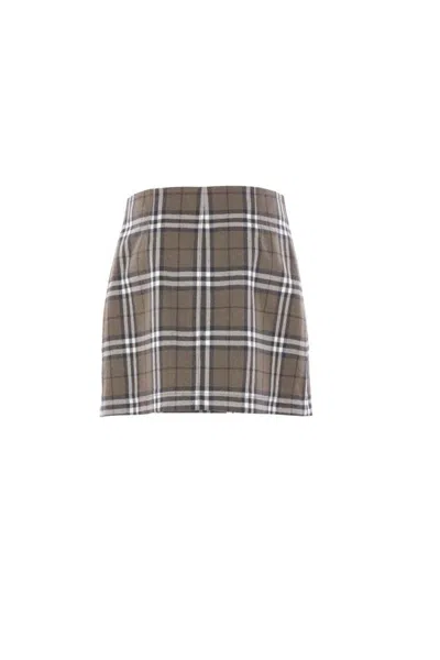 Burberry Check-pattern Wool Mini Skirt In Gray