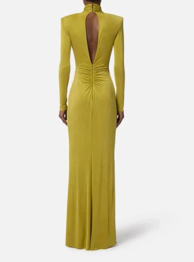 Elisabetta Franchi Red Carpet Dress With Drapes In Green