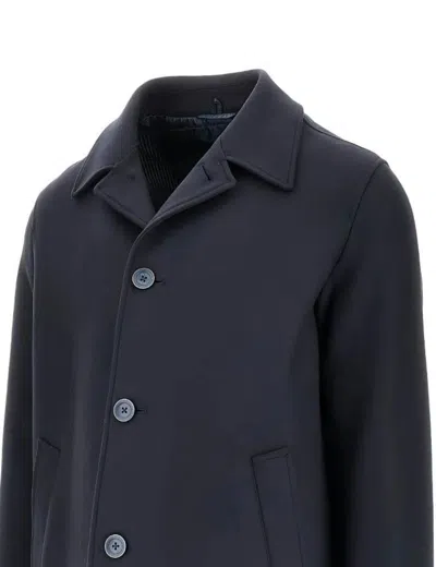 Herno L-blend Coat With Detachable Bib In Blue