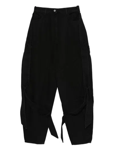 Attico Tie-detail Panelled Jeans In Black