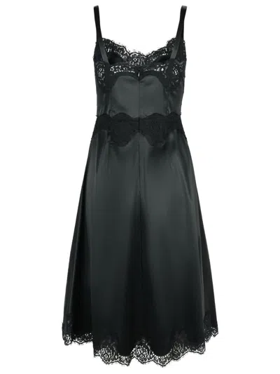 Dolce & Gabbana Lace Trim Satin Dress With Spaghetti Straps In Black