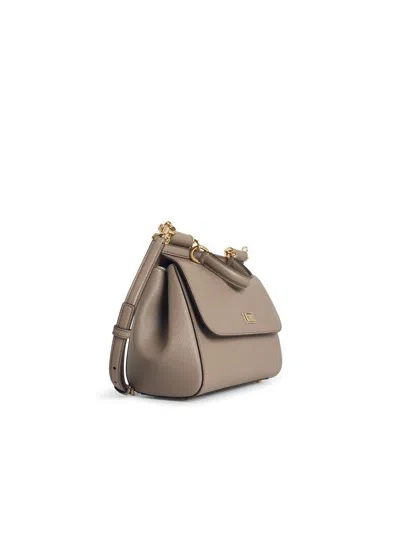 Dolce & Gabbana Large Sicily Handbag In Light Mud Calf Leather In Sand