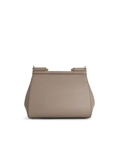 Dolce & Gabbana Large Sicily Handbag In Light Mud Calf Leather In Sand