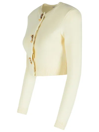 Self-portrait Womens Cream Cropped Embellished Stretch-wool Blend Cardigan In Yellow