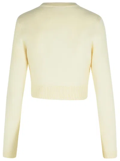 Self-portrait Womens Cream Cropped Embellished Stretch-wool Blend Cardigan In Yellow