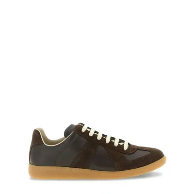 Maison Margiela Low-top Sneakers Featuring Suede Panels In Brown