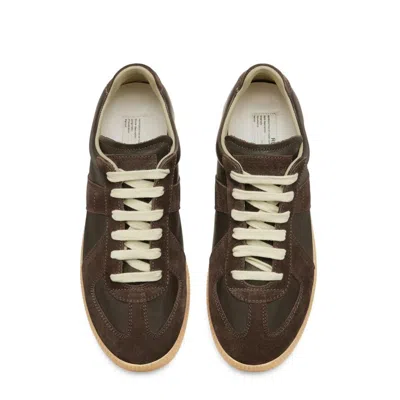 Maison Margiela Low-top Sneakers Featuring Suede Panels In Brown